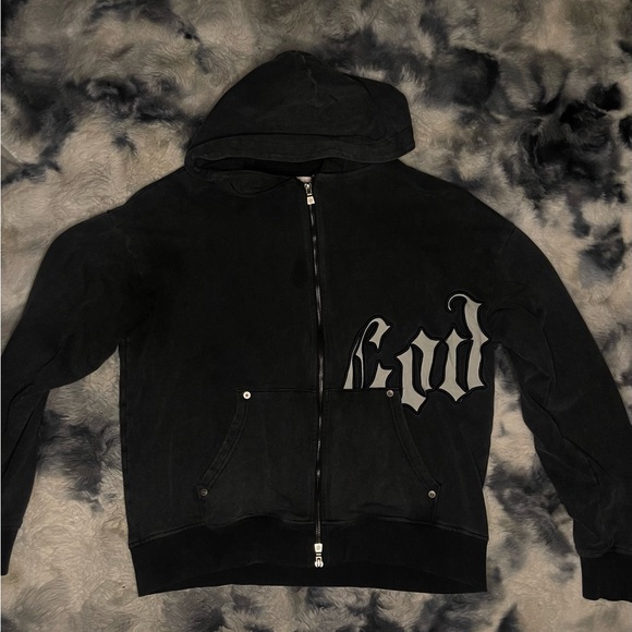 Godspeed Mens OG Logo HoodieBlack Wash/Silver Satin.